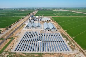Aerial photo of solar field in a rural area